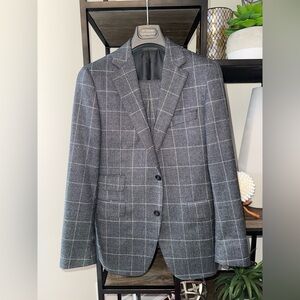 J.P. Tilford by Samuelsohn Grey Windowpane Wool Suit